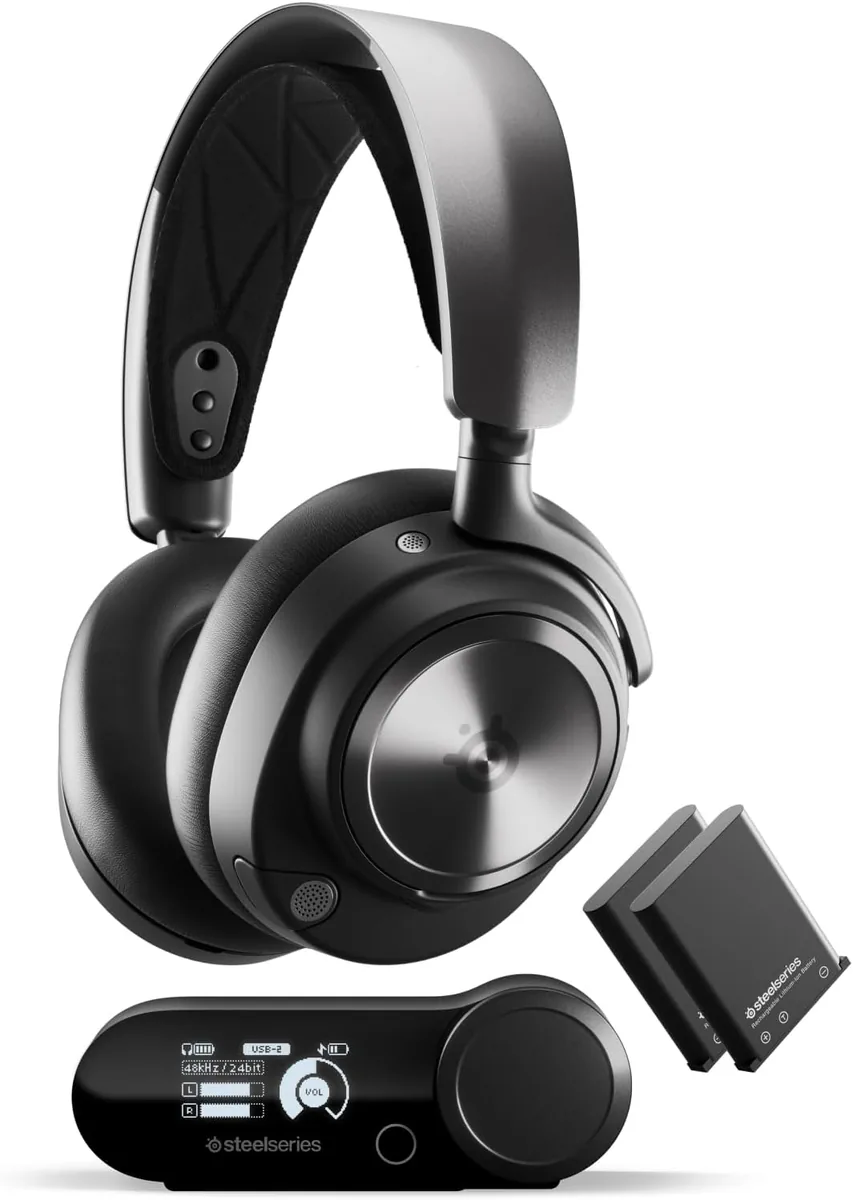 SteelSeries Arctis Nova Pro Wireless headset and base station