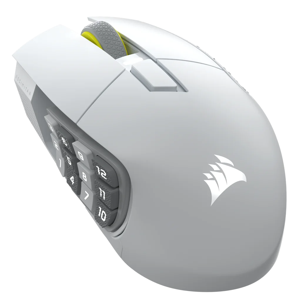 White Corsair Scimitar Elite Wireless SE MMO mouse