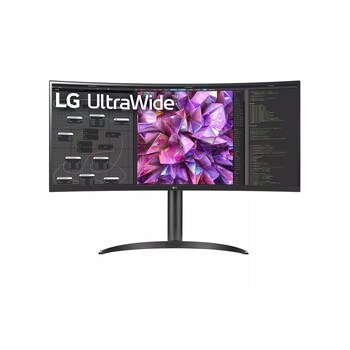 LG 34WQ73A-B curved 34-inch ultrawide monitor on its stand