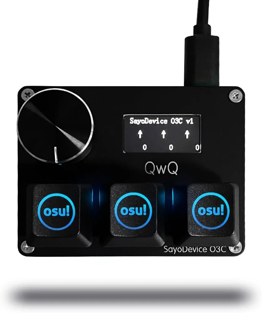 SayoDevice O3C three-key Hall-effect keypad with rotary knob and display
